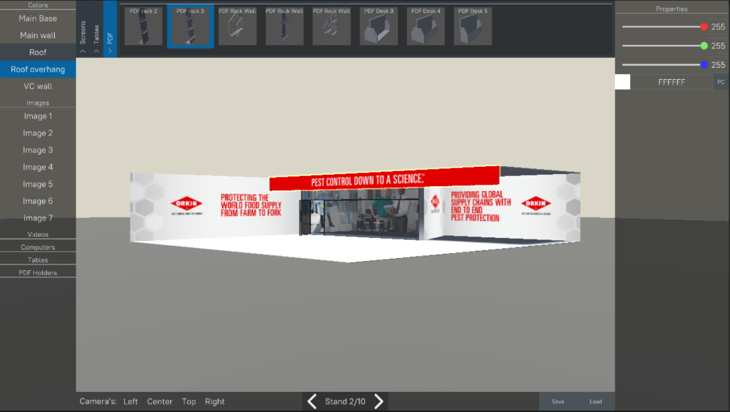 A screenshot of the booth creator, which allows exhibitors to customise their booths.